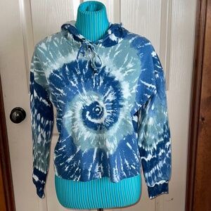 LADIES BLUE AD GREEN TYE DYE HOODIE CROPPED SWEATSHIRT SIZE SMALL